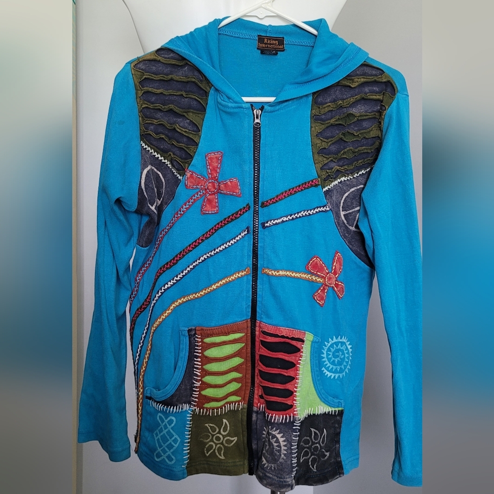 Colorful Embroidered Zip-Up Hoodie